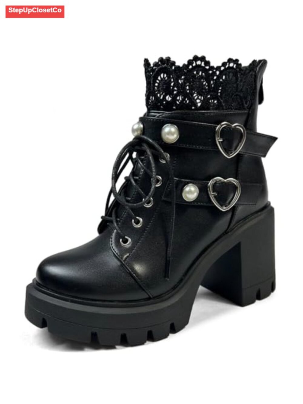 Chunky Platform Combat Boots with Buckle and Rivets